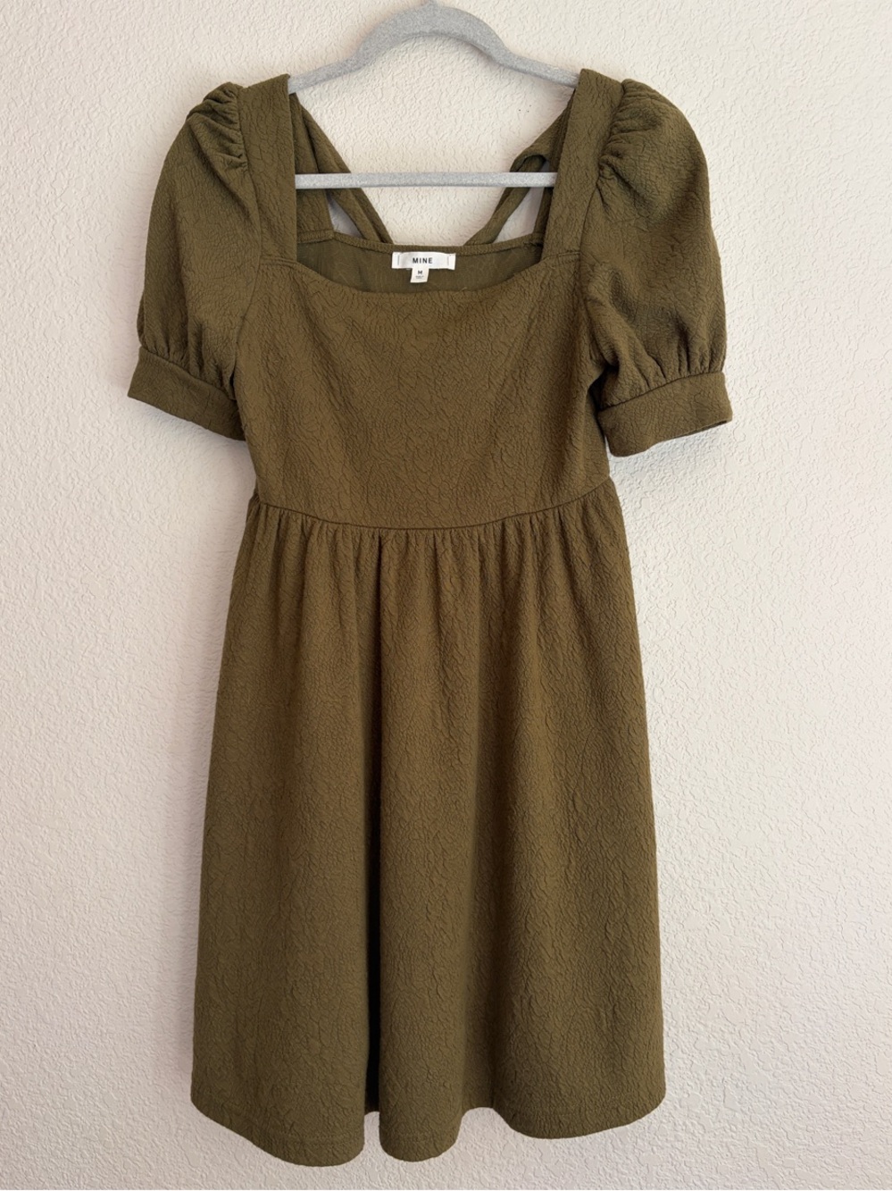 Olive Mini Dress with Square Neck